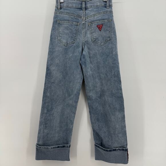 GUESS 90s Y2K Trendy Vtg Light Colored Jeans Girls Size 8 Cuffed Pants Logo - Picture 1 of 11